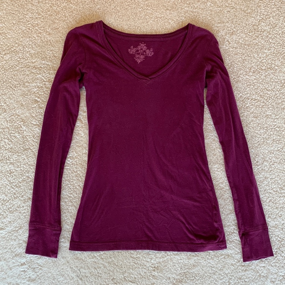 SO Purple V-Neck Fitted Long Sleeve Top